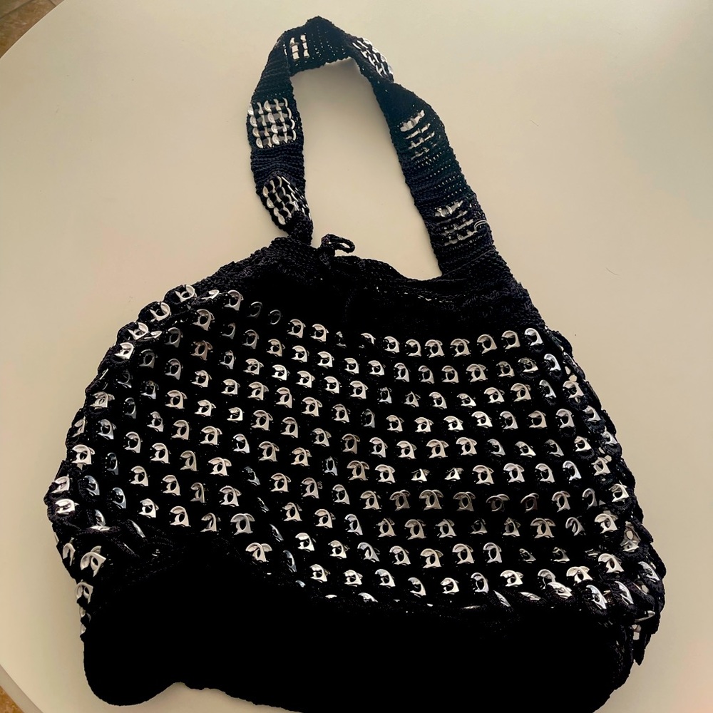 Large drawstring bag made out of soda tabs